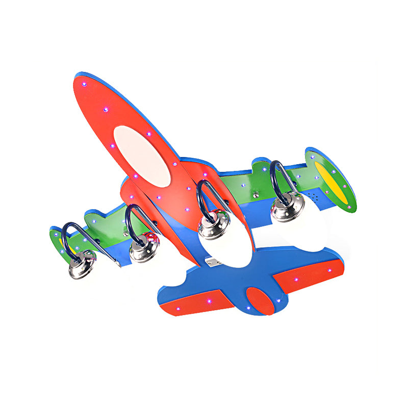 Fighter Airplane Semi Ceiling Mount Light 4 Bulbs Modern Wood Ceiling Fixture for Kindergarten Clearhalo 'Ceiling Lights' 'Close To Ceiling Lights' 'Close to ceiling' 'Flush mount' Lighting' 184939