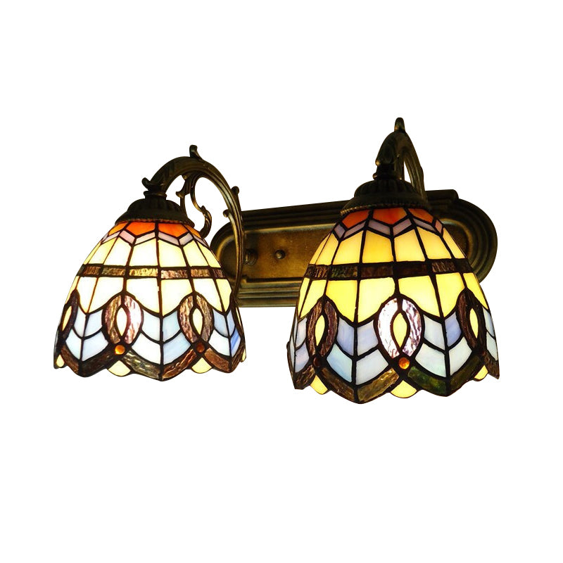 Vintage Bowl Wall Fixture Light Stained Glass 2 Lights Wall Sconce Lamp Fixture for Bedroom Lighting Clearhalo 'Industrial' 'Middle century wall lights' 'Tiffany wall lights' 'Tiffany' 'Wall Lamps & Sconces' 'Wall Lights' Lighting' 185001