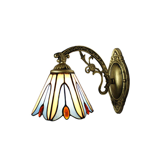 Vintage Bell Shade Wall Fixture Light Stained Glass 1 Light Wall Sconce in Blue for Bedroom Lighting Clearhalo 'Industrial' 'Middle century wall lights' 'Tiffany wall lights' 'Tiffany' 'Wall Lamps & Sconces' 'Wall Lights' Lighting' 185013