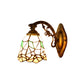 Vintage Bell Wall Light Stained Glass 1 Light Wall Sconce for Bedroom Lighting with Flower Pattern in Beige Clearhalo 'Wall Lamps & Sconces' 'Wall Lights' Lighting' 185074