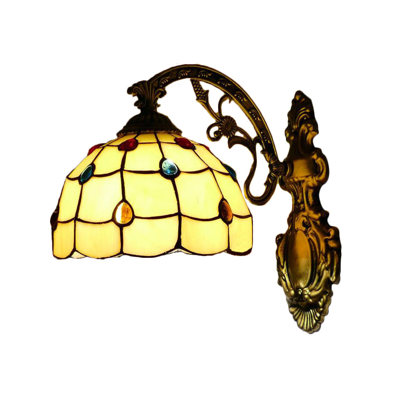 Yellow Wall Fixture Light Tiffany Stained Glass 1 Light Jewel Wall Sconce Lighting with Bowl Shade Clearhalo 'Industrial' 'Middle century wall lights' 'Tiffany wall lights' 'Tiffany' 'Wall Lamps & Sconces' 'Wall Lights' Lighting' 185132