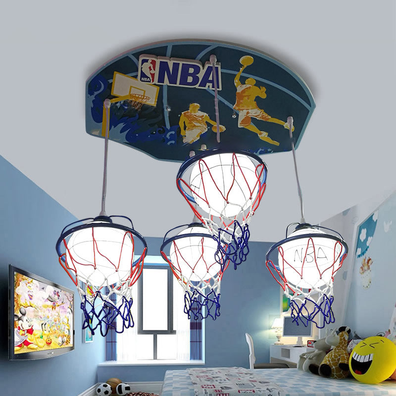 Glass Basket Pendant Light Study Room Game Room 4 Heads Sport Style Pendant Lamp Blue Clearhalo 'Ceiling Lights' 'Glass shade' 'Glass' 'Pendant Lights' 'Pendants' Lighting' 185144