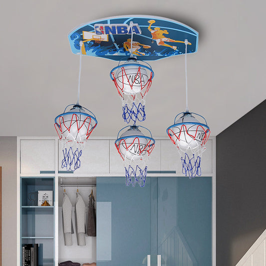 Glass Basket Pendant Light Study Room Game Room 4 Heads Sport Style Pendant Lamp Clearhalo 'Ceiling Lights' 'Glass shade' 'Glass' 'Pendant Lights' 'Pendants' Lighting' 185145