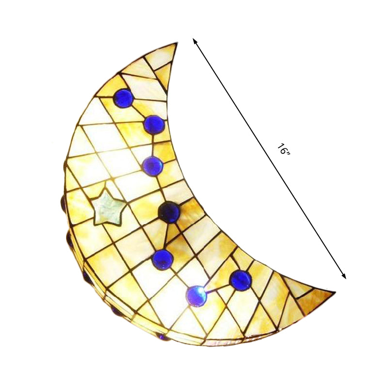 Moon Shape Wall Light Vintage Stained Glass 1-Light Wall Sconce for Hallway Clearhalo 'Industrial' 'Middle century wall lights' 'Tiffany wall lights' 'Tiffany' 'Wall Lamps & Sconces' 'Wall Lights' Lighting' 185151