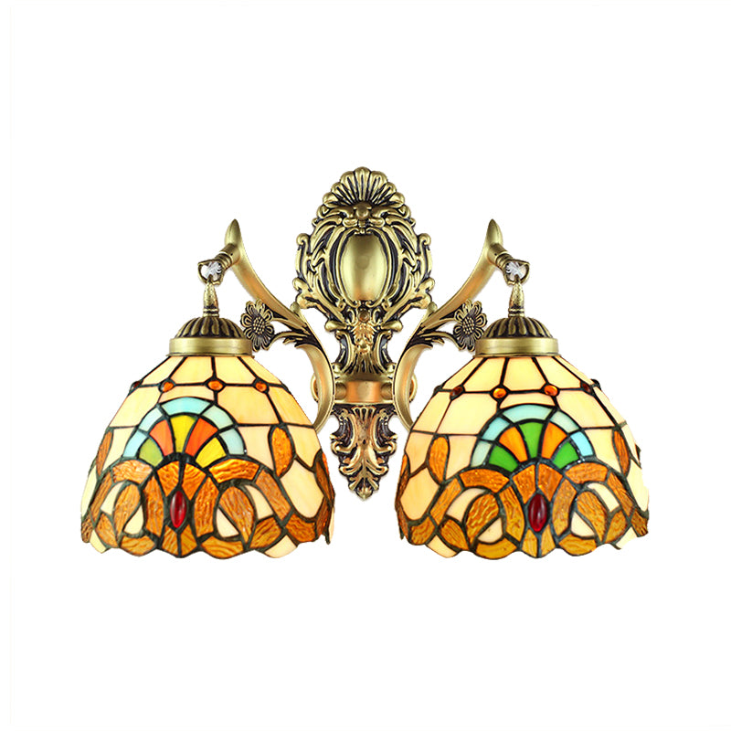 2 Heads Wall Mounted Light Baroque Mermaid/Basic Set Stained Glass Sconce Light in Antique Bronze Clearhalo 'Wall Lamps & Sconces' 'Wall Lights' Lighting' 185187