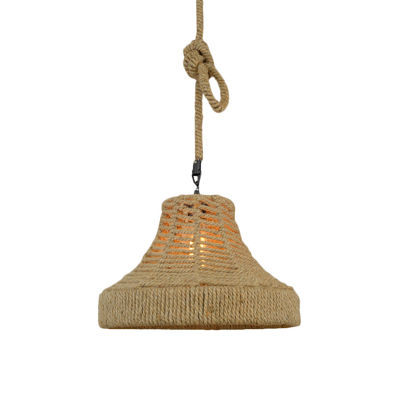 Rope Flared/Bowl Cage Shade Pendant Light Vintage Industrial 1 Head Restaurant Hanging Lamp in Beige Clearhalo 'Ceiling Lights' 'Industrial Pendants' 'Industrial' 'Middle Century Pendants' 'Pendant Lights' 'Pendants' 'Tiffany' Lighting' 185191