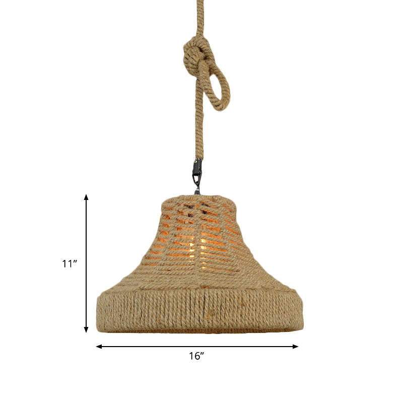 Rope Flared/Bowl Cage Shade Pendant Light Vintage Industrial 1 Head Restaurant Hanging Lamp in Beige Clearhalo 'Ceiling Lights' 'Industrial Pendants' 'Industrial' 'Middle Century Pendants' 'Pendant Lights' 'Pendants' 'Tiffany' Lighting' 185192