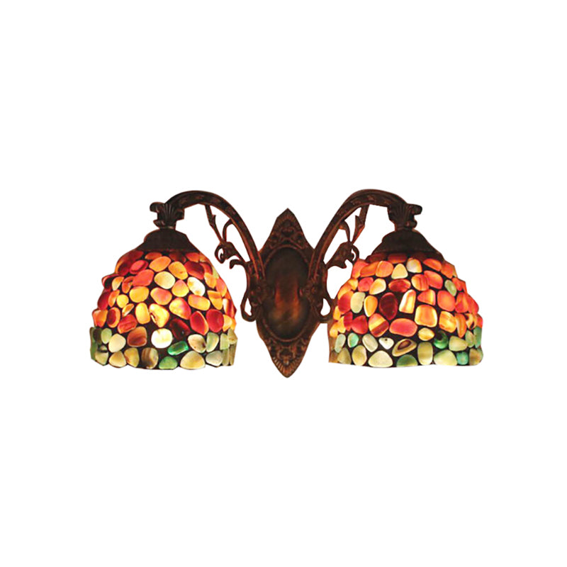 2-Light Domed Wall Mount Light Tiffany Stained Glass Wall Sconce Light for Balcony Clearhalo 'Art deco wall lights' 'Cast Iron' 'Glass' 'Industrial' 'Middle century wall lights' 'Modern' 'Tiffany wall lights' 'Tiffany' 'Traditional wall lights' 'Wall Lamps & Sconces' 'Wall Lights' Lighting' 185202