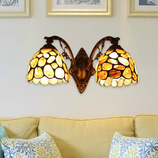 2-Light Domed Wall Mount Light Tiffany Stained Glass Wall Sconce Light for Balcony Yellow Clearhalo 'Art deco wall lights' 'Cast Iron' 'Glass' 'Industrial' 'Middle century wall lights' 'Modern' 'Tiffany wall lights' 'Tiffany' 'Traditional wall lights' 'Wall Lamps & Sconces' 'Wall Lights' Lighting' 185205
