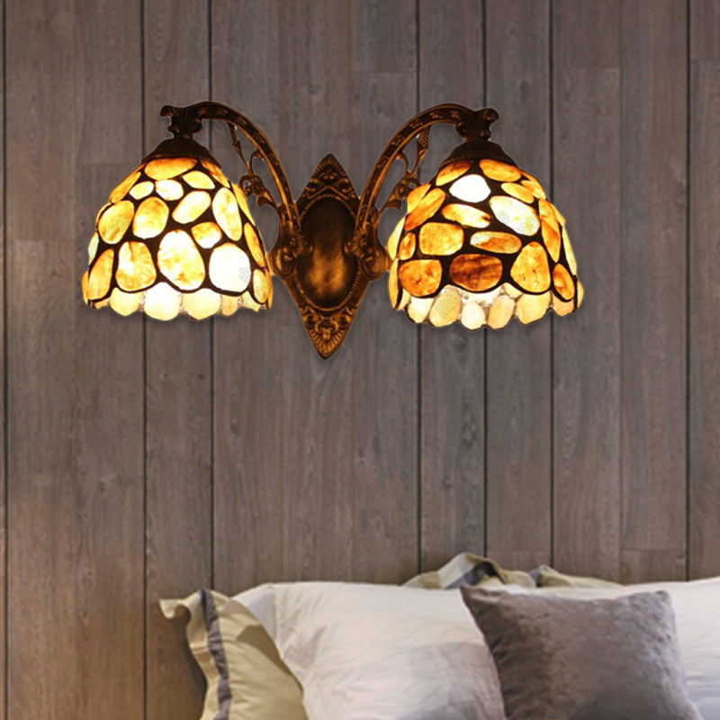 Domed Wall Light Fixture Retro Stained Glass 2-Light Wall Lighting for Entry Yellow Clearhalo 'Art deco wall lights' 'Cast Iron' 'Glass' 'Industrial' 'Middle century wall lights' 'Modern' 'Tiffany wall lights' 'Tiffany' 'Traditional wall lights' 'Wall Lamps & Sconces' 'Wall Lights' Lighting' 185208