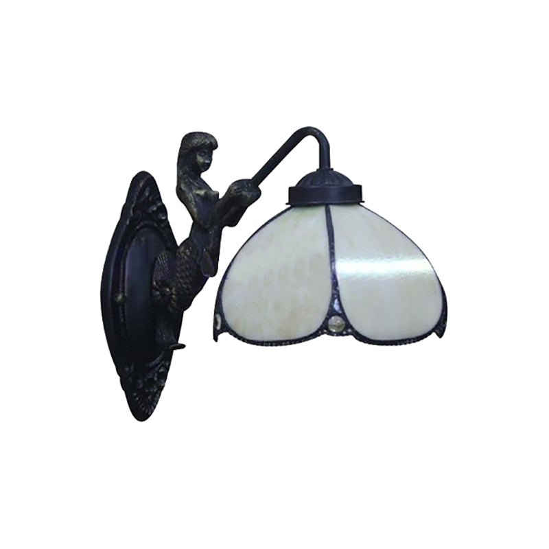 Petal Wall Light Fixture Tiffany Beige Glass 1 Head Sconce Light with Mermaid Decoration for Corridor Clearhalo 'Industrial' 'Middle century wall lights' 'Tiffany wall lights' 'Tiffany' 'Wall Lamps & Sconces' 'Wall Lights' Lighting' 185234