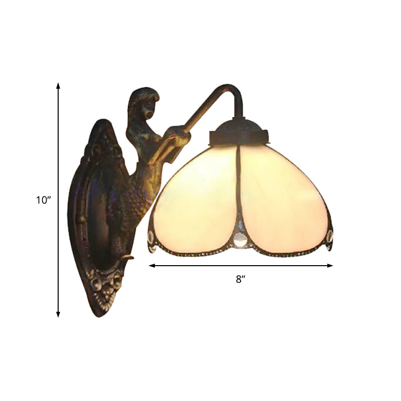 Petal Wall Light Fixture Tiffany Beige Glass 1 Head Sconce Light with Mermaid Decoration for Corridor Clearhalo 'Industrial' 'Middle century wall lights' 'Tiffany wall lights' 'Tiffany' 'Wall Lamps & Sconces' 'Wall Lights' Lighting' 185235