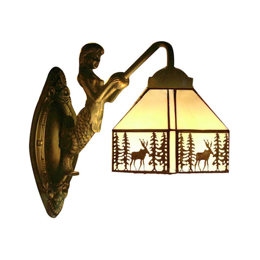 Small House Wall Mount Light Retro Stained Glass 1 Light Wall Lighting with Mermaid Decoration Clearhalo 'Industrial' 'Middle century wall lights' 'Tiffany wall lights' 'Tiffany' 'Wall Lamps & Sconces' 'Wall Lights' Lighting' 185249
