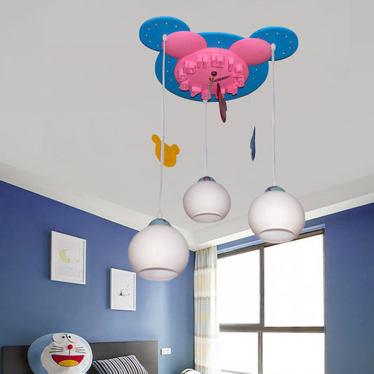 Kids Mouse Hanging Light with 3 Globe Shades Glass Pink Pendant Light for Girls Bedroom Pink Clearhalo 'Ceiling Lights' 'Close To Ceiling Lights' 'Glass shade' 'Glass' 'Pendant Lights' 'Pendants' Lighting' 185252
