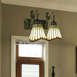2 Heads Flared Sconce Light Tiffany Yellow Glass Wall Mounted Light Fixture with Mermaid Backplate Yellow Clearhalo 'Industrial' 'Middle century wall lights' 'Tiffany wall lights' 'Tiffany' 'Wall Lamps & Sconces' 'Wall Lights' Lighting' 185413
