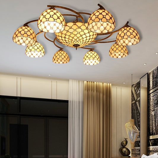 Yellow Bowl Hanging Ceiling Fixture Country Stained Glass Hanging Chandelier for Dining Room Clearhalo 'Ceiling Lights' 'Close To Ceiling Lights' 'Close to ceiling' 'Glass shade' 'Glass' 'Pendant Lights' 'Semi-flushmount' 'Tiffany close to ceiling' 'Tiffany' Lighting' 185458