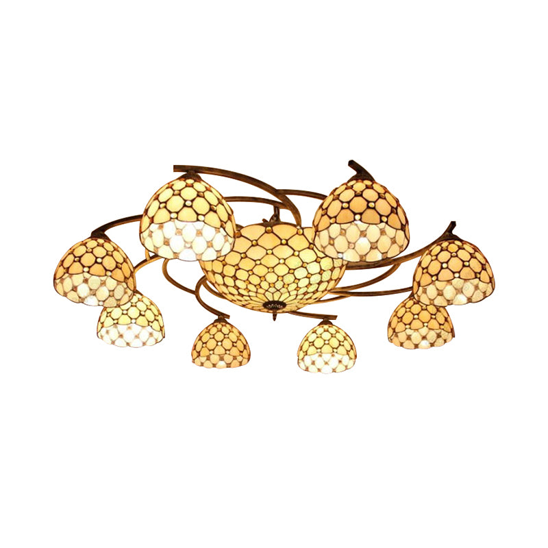 Yellow Bowl Hanging Ceiling Fixture Country Stained Glass Hanging Chandelier for Dining Room Clearhalo 'Ceiling Lights' 'Close To Ceiling Lights' 'Close to ceiling' 'Glass shade' 'Glass' 'Pendant Lights' 'Semi-flushmount' 'Tiffany close to ceiling' 'Tiffany' Lighting' 185459