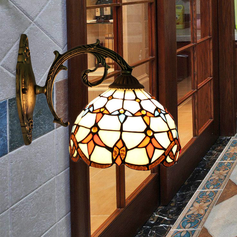 Vintage Tulip Wall Hanging Lights Stained Glass 1-Light Wall Light Shade for Hallway Beige Clearhalo 'Industrial' 'Middle century wall lights' 'Tiffany wall lights' 'Tiffany' 'Wall Lamps & Sconces' 'Wall Lights' Lighting' 185470
