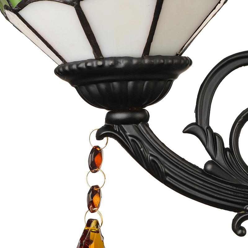 Lodge Bowl Shade Wall Sconce Lighting Fixture Stained Glass 1-Light Crystal Lighting Fixture Clearhalo 'Industrial' 'Middle century wall lights' 'Tiffany wall lights' 'Tiffany' 'Wall Lamps & Sconces' 'Wall Lights' Lighting' 185512
