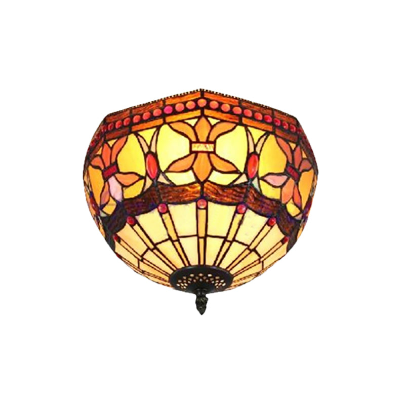 Industrial Vintage Bowl Flush Mount Stained Glass 2 Lights Flush Ceiling Lights Clearhalo 'Ceiling Lights' 'Close To Ceiling Lights' 'Close to ceiling' 'Flush mount' Lighting' 185591