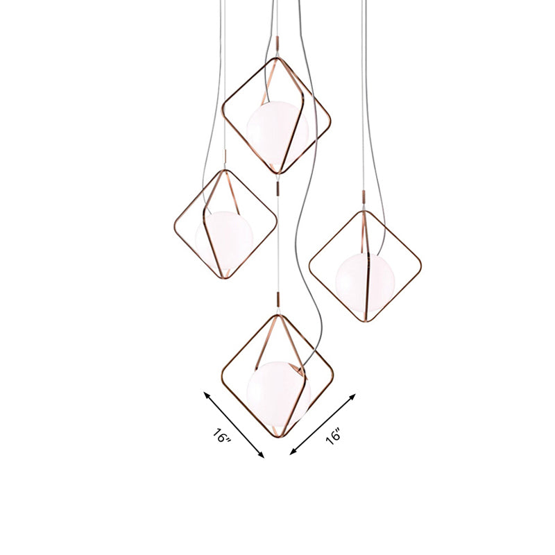 Square Suspension Light with Orb Shade Modern Metal & Glass Pendant Light in White for Living Room Clearhalo 'Ceiling Lights' 'Glass shade' 'Glass' 'Island Lights' 'Modern Pendants' 'Modern' 'Pendant Lights' 'Pendants' Lighting' 185619