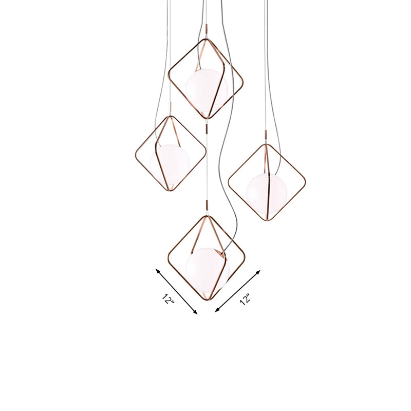 Square Suspension Light with Orb Shade Modern Metal & Glass Pendant Light in White for Living Room Clearhalo 'Ceiling Lights' 'Glass shade' 'Glass' 'Island Lights' 'Modern Pendants' 'Modern' 'Pendant Lights' 'Pendants' Lighting' 185620