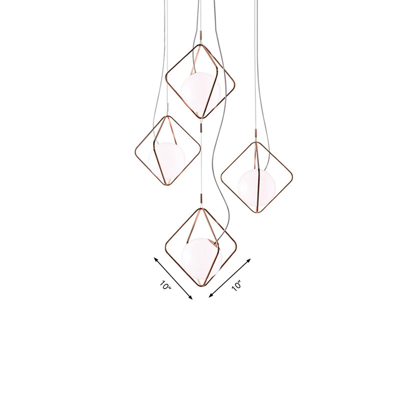 Square Suspension Light with Orb Shade Modern Metal & Glass Pendant Light in White for Living Room Clearhalo 'Ceiling Lights' 'Glass shade' 'Glass' 'Island Lights' 'Modern Pendants' 'Modern' 'Pendant Lights' 'Pendants' Lighting' 185621