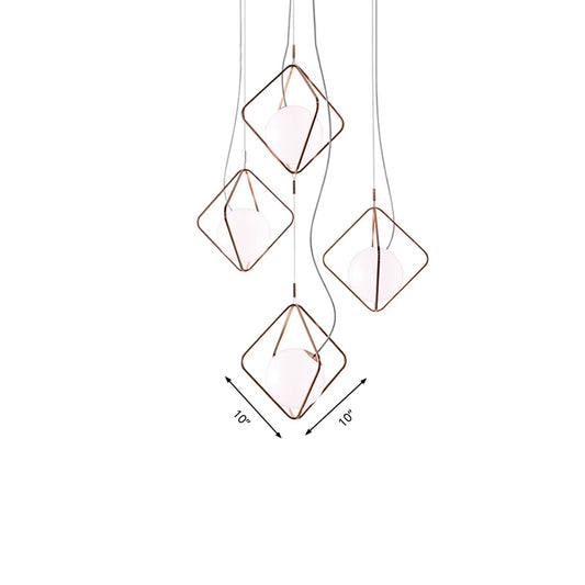 Square Suspension Light with Orb Shade Modern Metal & Glass Pendant Light in White for Living Room Clearhalo 'Ceiling Lights' 'Glass shade' 'Glass' 'Island Lights' 'Modern Pendants' 'Modern' 'Pendant Lights' 'Pendants' Lighting' 185621