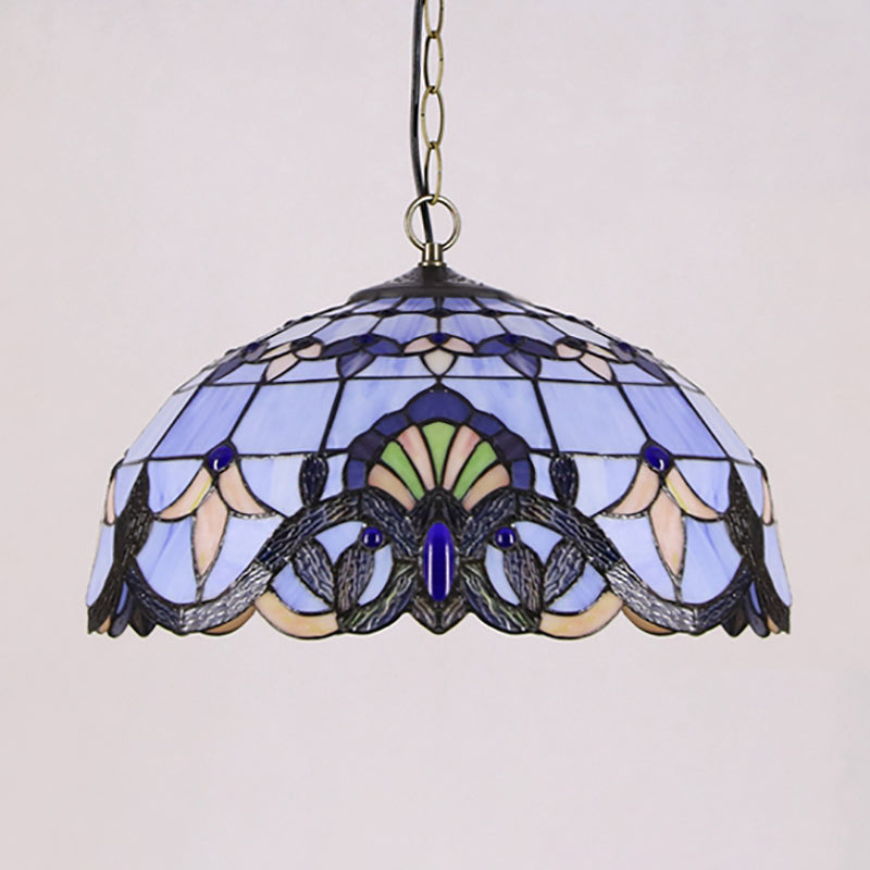 Dome Shade Pendant Lighting Fixtures Victorian Stained Glass Single Light Ceiling Light Clearhalo 'Ceiling Lights' 'Industrial' 'Middle Century Pendants' 'Pendant Lights' 'Pendants' 'Tiffany close to ceiling' 'Tiffany Pendants' 'Tiffany' Lighting' 185659