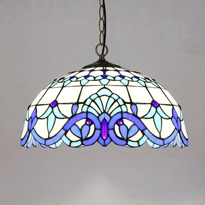 Dome Shade Pendant Lighting Fixtures Victorian Stained Glass Single Light Ceiling Light White Clearhalo 'Ceiling Lights' 'Industrial' 'Middle Century Pendants' 'Pendant Lights' 'Pendants' 'Tiffany close to ceiling' 'Tiffany Pendants' 'Tiffany' Lighting' 185661