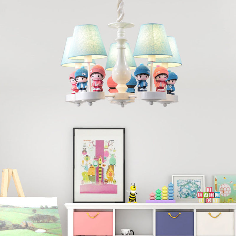 Tapered Shade Living Room Chandelier with Kids Deco Metal 3 Heads Contemporary Ceiling Pendant in Blue Clearhalo 'Ceiling Lights' 'Chandeliers' Lighting' options 185687