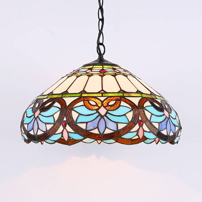 Stained Glass Dome Pendant Lighting Victorian Single Light Hanging Ceiling Light for Dining Room Clearhalo 'Ceiling Lights' 'Industrial' 'Middle Century Pendants' 'Pendant Lights' 'Pendants' 'Tiffany close to ceiling' 'Tiffany Pendants' 'Tiffany' Lighting' 185694