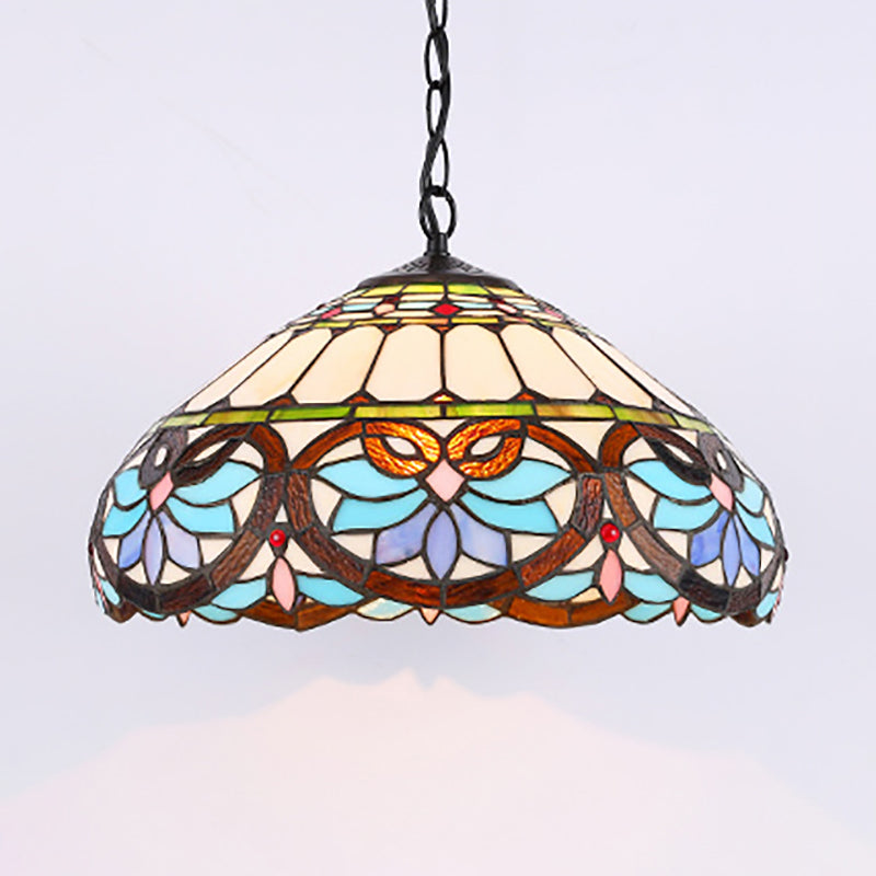Stained Glass Dome Pendant Lighting Victorian Single Light Hanging Ceiling Light for Dining Room Clearhalo 'Ceiling Lights' 'Industrial' 'Middle Century Pendants' 'Pendant Lights' 'Pendants' 'Tiffany close to ceiling' 'Tiffany Pendants' 'Tiffany' Lighting' 185694