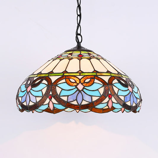 Stained Glass Dome Pendant Lighting Victorian Single Light Hanging Ceiling Light for Dining Room Clearhalo 'Ceiling Lights' 'Industrial' 'Middle Century Pendants' 'Pendant Lights' 'Pendants' 'Tiffany close to ceiling' 'Tiffany Pendants' 'Tiffany' Lighting' 185694
