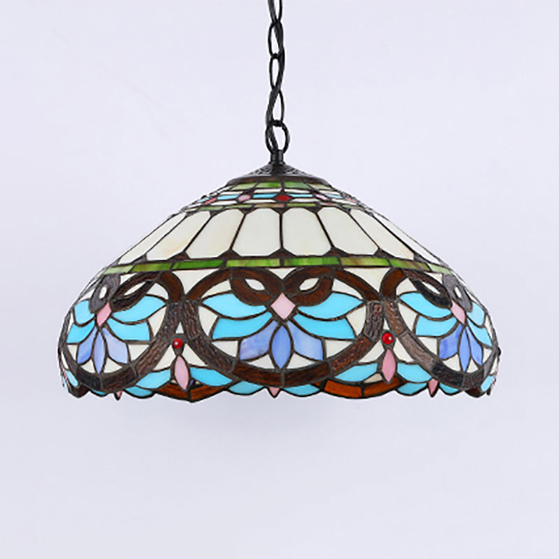 Stained Glass Dome Pendant Lighting Victorian Single Light Hanging Ceiling Light for Dining Room Clearhalo 'Ceiling Lights' 'Industrial' 'Middle Century Pendants' 'Pendant Lights' 'Pendants' 'Tiffany close to ceiling' 'Tiffany Pendants' 'Tiffany' Lighting' 185695