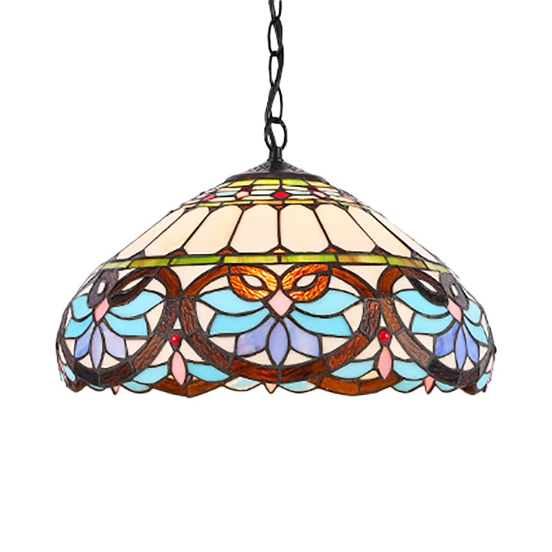 Stained Glass Dome Pendant Lighting Victorian Single Light Hanging Ceiling Light for Dining Room Clearhalo 'Ceiling Lights' 'Industrial' 'Middle Century Pendants' 'Pendant Lights' 'Pendants' 'Tiffany close to ceiling' 'Tiffany Pendants' 'Tiffany' Lighting' 185696