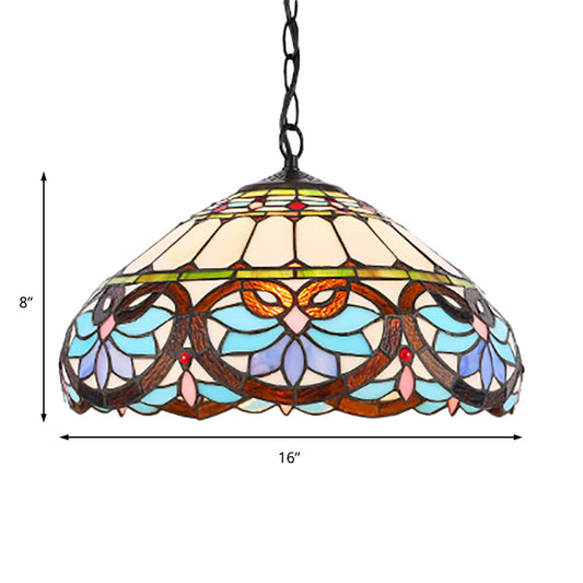 Stained Glass Dome Pendant Lighting Victorian Single Light Hanging Ceiling Light for Dining Room Clearhalo 'Ceiling Lights' 'Industrial' 'Middle Century Pendants' 'Pendant Lights' 'Pendants' 'Tiffany close to ceiling' 'Tiffany Pendants' 'Tiffany' Lighting' 185697