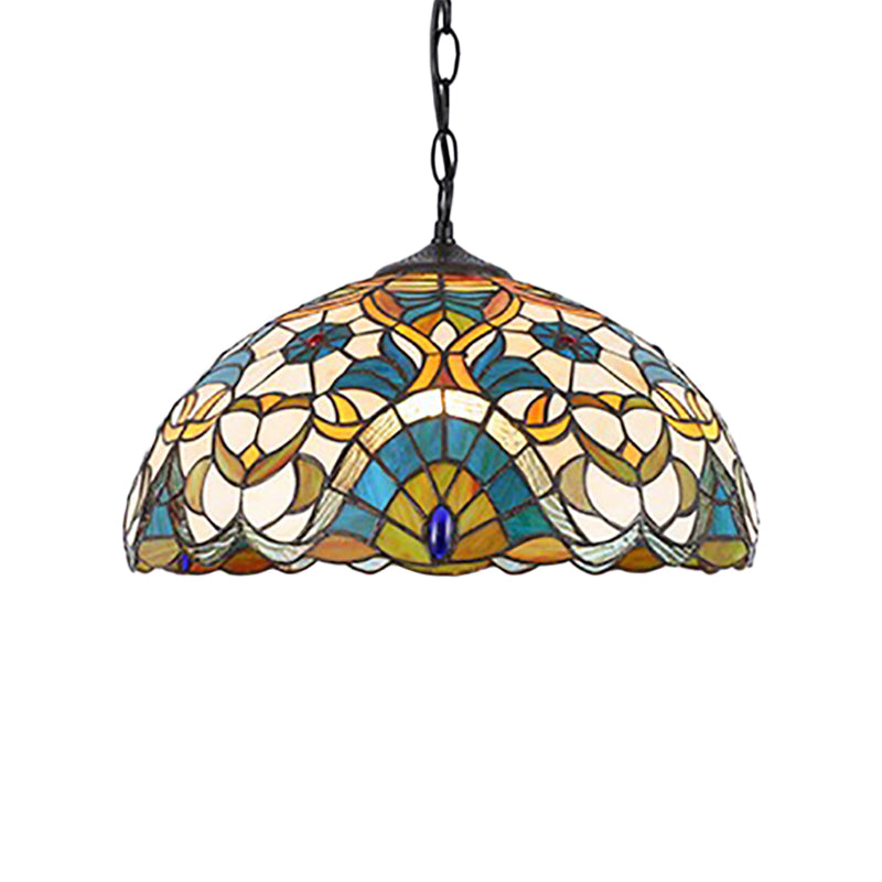 Dome Pendant Light with Peacock Design Single Light Stained Glass Tiffany Suspension Light Clearhalo 'Ceiling Lights' 'Industrial' 'Middle Century Pendants' 'Pendant Lights' 'Pendants' 'Tiffany close to ceiling' 'Tiffany Pendants' 'Tiffany' Lighting' 185706