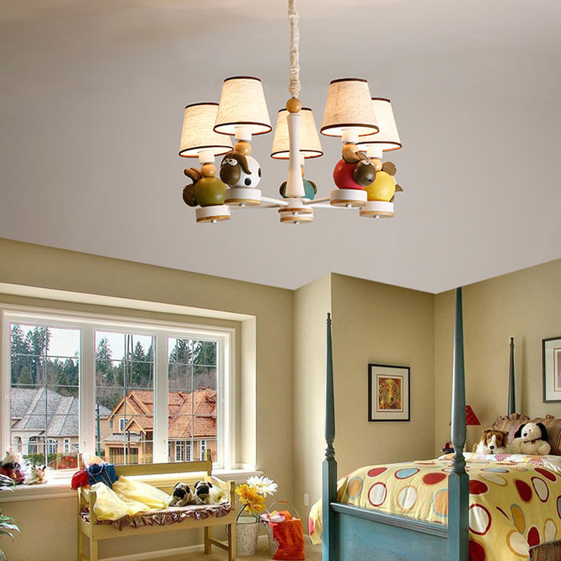 Resin Sheep Hanging Light with Fabric Shade Living Room 5 Lights Cartoon Chandelier in Beige Clearhalo 'Ceiling Lights' 'Chandeliers' Lighting' options 185710