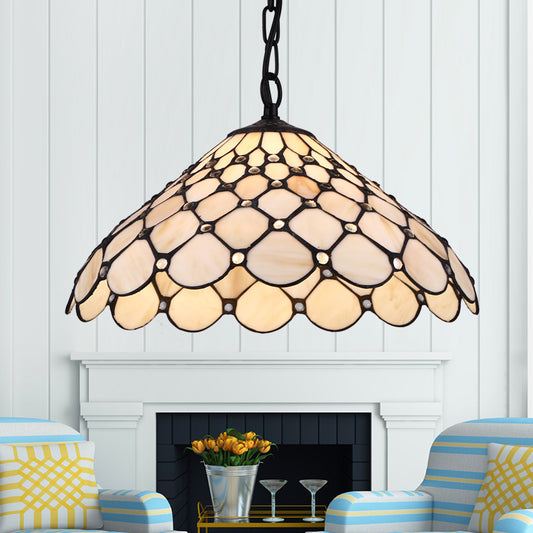 Beige Hand Cut Glass Fishscale Hanging Lamp Baroque 1 Bulb Suspension Pendant Light Clearhalo 'Ceiling Lights' 'Industrial' 'Middle Century Pendants' 'Pendant Lights' 'Pendants' 'Tiffany close to ceiling' 'Tiffany Pendants' 'Tiffany' Lighting' 185731