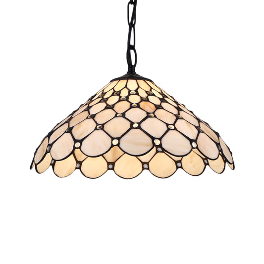 Beige Hand Cut Glass Fishscale Hanging Lamp Baroque 1 Bulb Suspension Pendant Light Clearhalo 'Ceiling Lights' 'Industrial' 'Middle Century Pendants' 'Pendant Lights' 'Pendants' 'Tiffany close to ceiling' 'Tiffany Pendants' 'Tiffany' Lighting' 185732