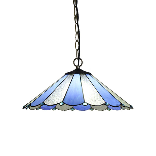 1 Head Conical Suspension Lamp Baroque Blue Hand Cut Glass Hanging Ceiling Light for Bedroom Clearhalo 'Ceiling Lights' 'Industrial' 'Middle Century Pendants' 'Pendant Lights' 'Pendants' 'Tiffany close to ceiling' 'Tiffany Pendants' 'Tiffany' Lighting' 185794