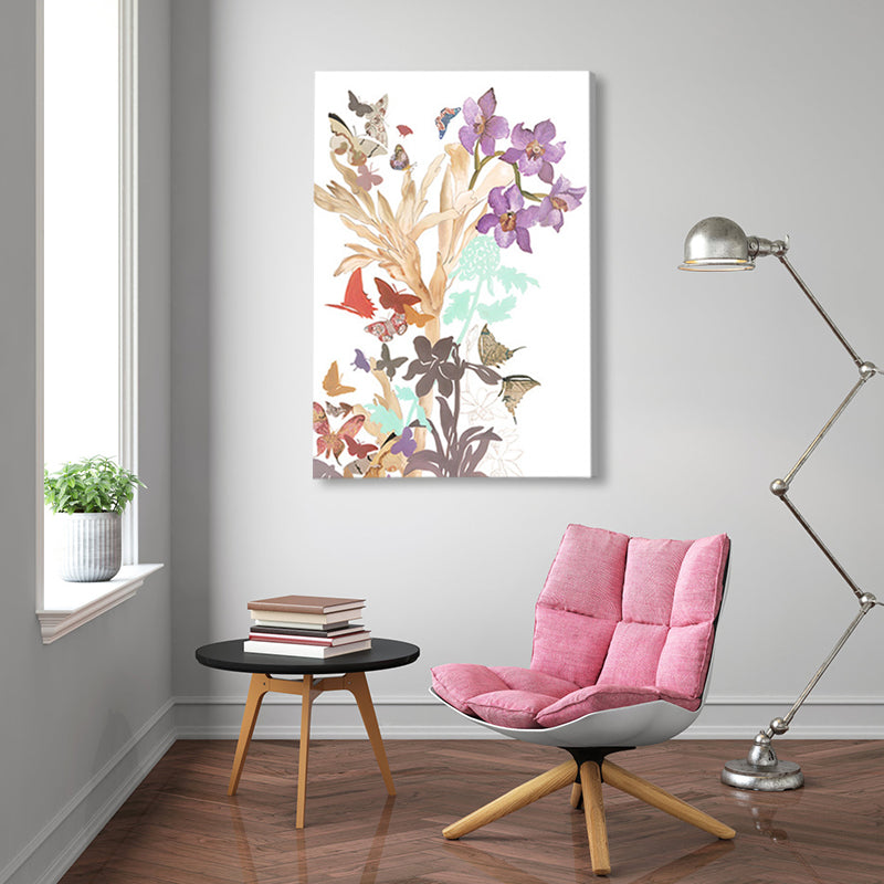 Butterfly and Blossom Canvas Print Pop Art Style Flower Wall Decor in Pastel Color Clearhalo 'Arts' 'Canvas Art' 1858178