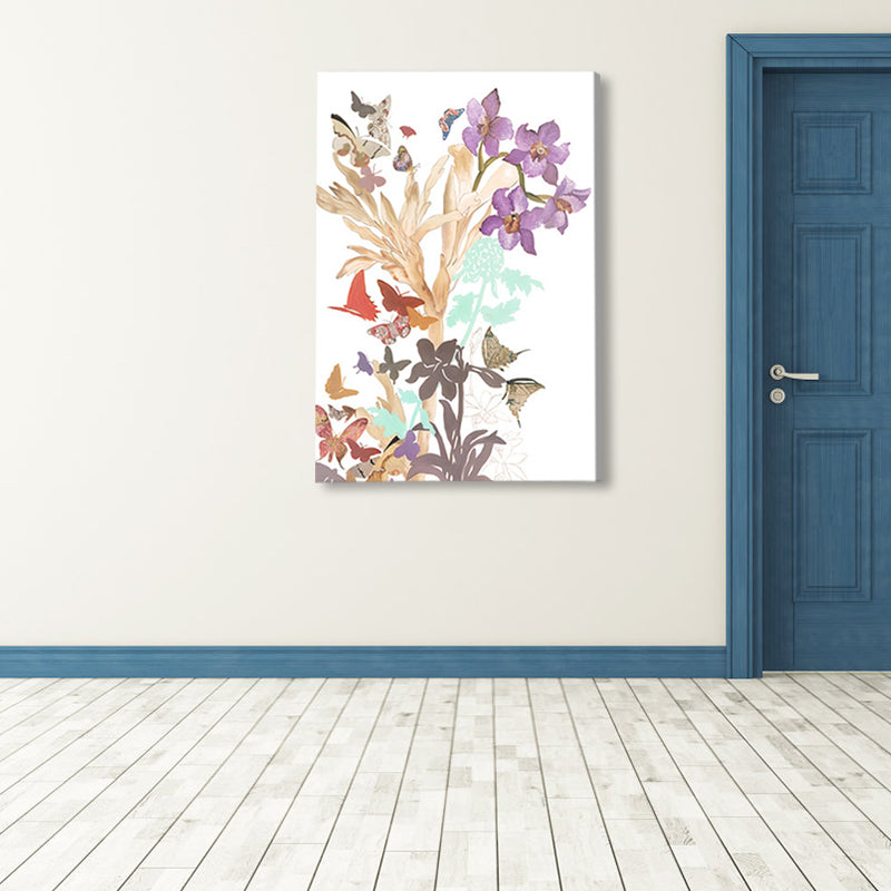 Butterfly and Blossom Canvas Print Pop Art Style Flower Wall Decor in Pastel Color Clearhalo 'Arts' 'Canvas Art' 1858179