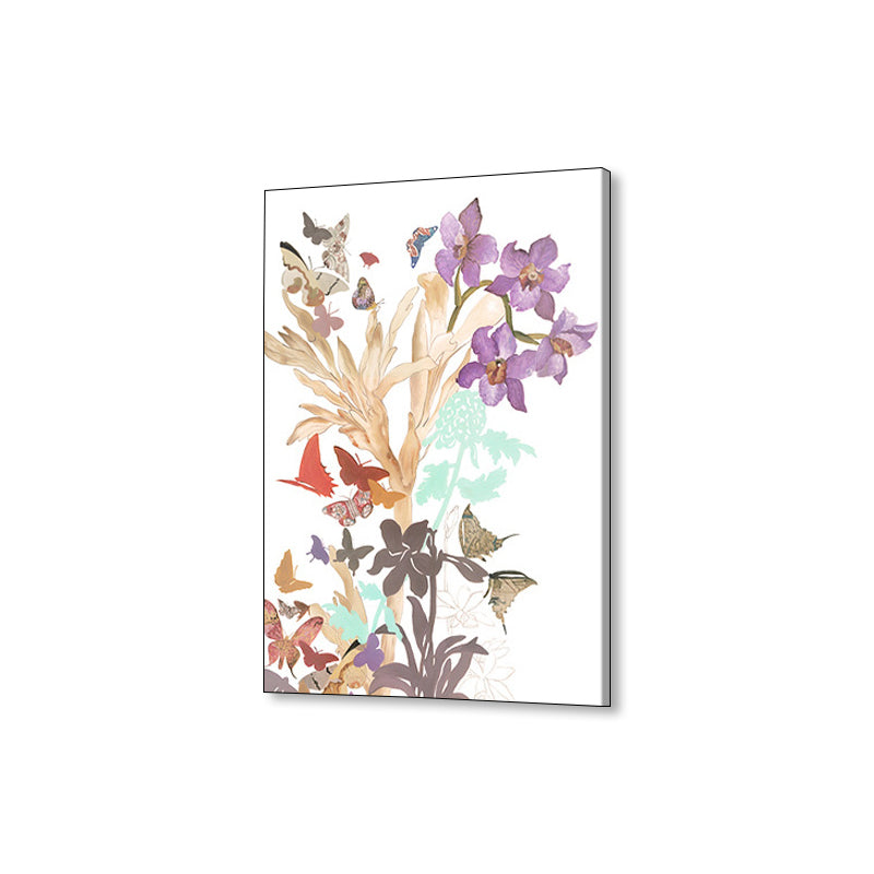 Butterfly and Blossom Canvas Print Pop Art Style Flower Wall Decor in Pastel Color Clearhalo 'Arts' 'Canvas Art' 1858180