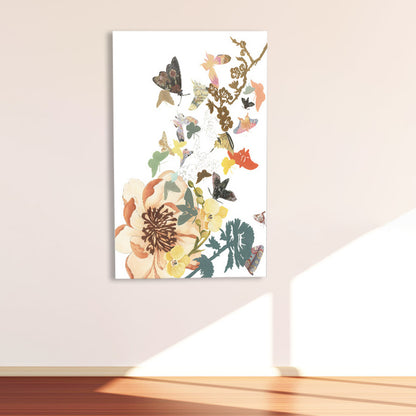 Butterfly and Blossom Canvas Print Pop Art Style Flower Wall Decor in Pastel Color Yellow Clearhalo 'Arts' 'Canvas Art' 1858184