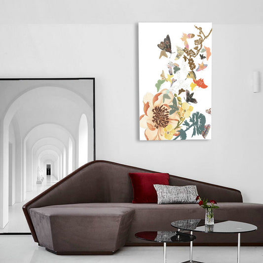 Butterfly and Blossom Canvas Print Pop Art Style Flower Wall Decor in Pastel Color Clearhalo 'Arts' 'Canvas Art' 1858185