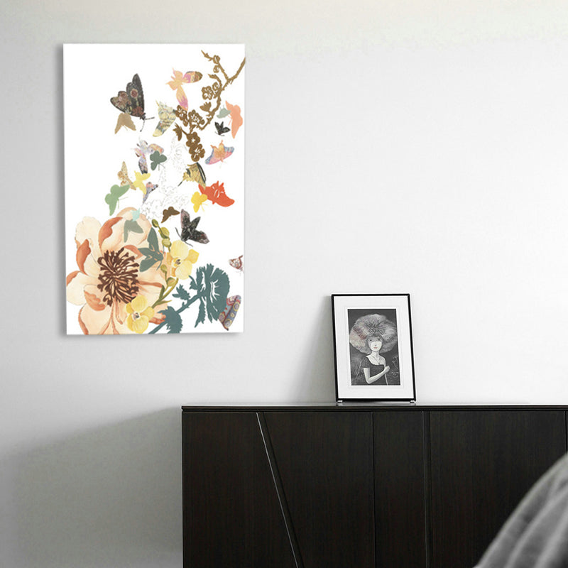 Butterfly and Blossom Canvas Print Pop Art Style Flower Wall Decor in Pastel Color Clearhalo 'Arts' 'Canvas Art' 1858186