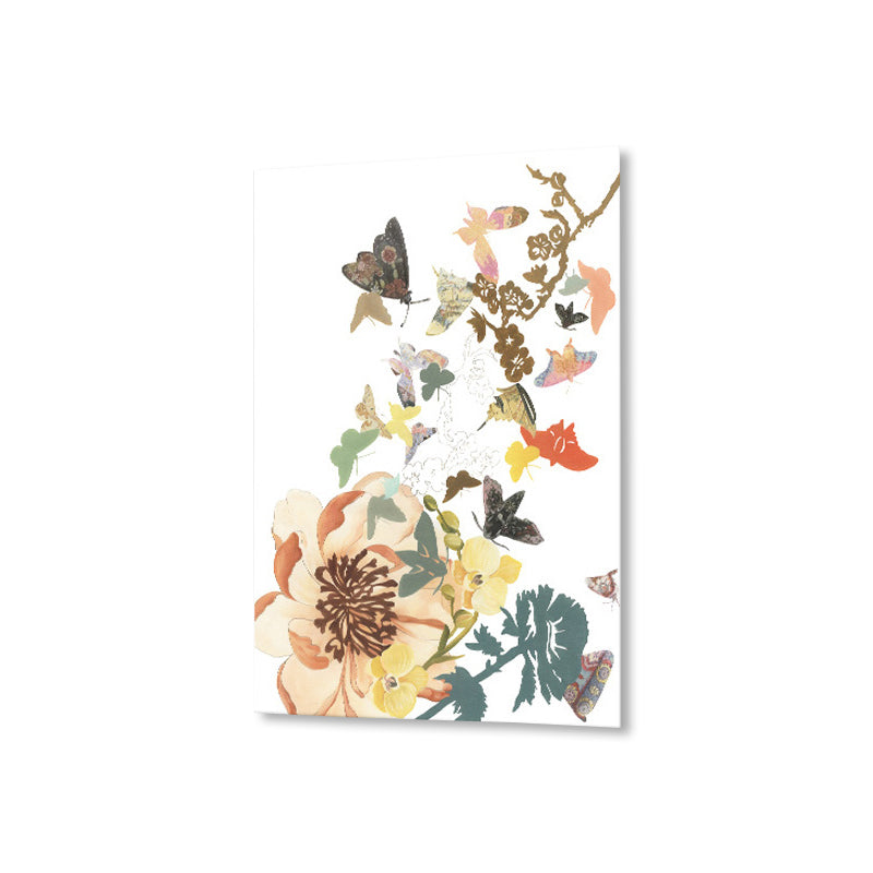 Butterfly and Blossom Canvas Print Pop Art Style Flower Wall Decor in Pastel Color Clearhalo 'Arts' 'Canvas Art' 1858187