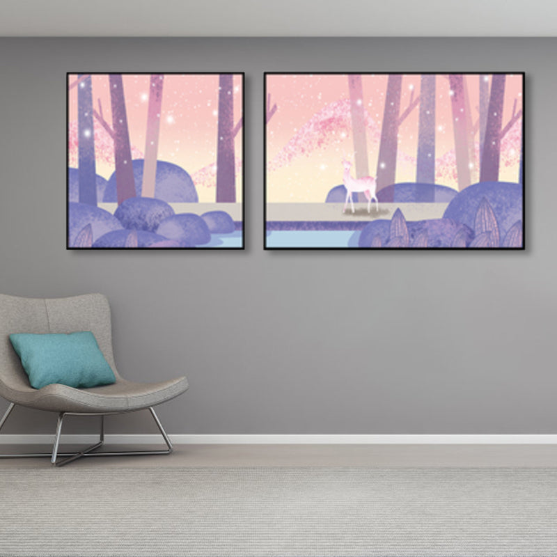 Animals Wall Decor Children's Art Textured Family Room Canvas in Soft Color, Set of 2 Purple Clearhalo 'Art Gallery' 'Canvas Art' 'Kids' Arts' 1858203
